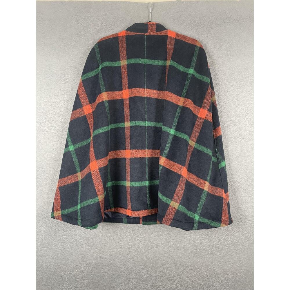 ModCloth Cape Womens 3X Blue Plaid Tweed Lined Collared Pockets Button Cape - Picture 3 of 7